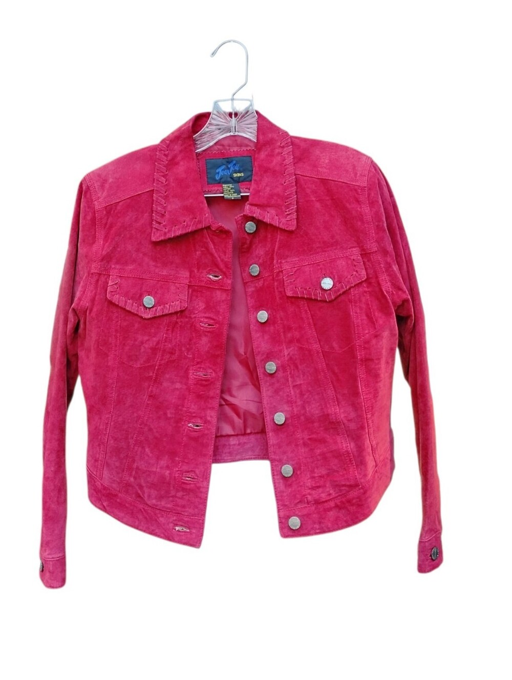 JouJou Skins Red 100% Leather Trucker Jacket Women's Small Western Y2K
